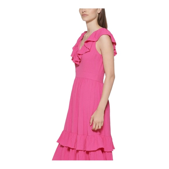 Calvin Klein Sleeveless Ruffled V-Neck Tiered A-Line Dress Size 2 - Picture 2 of 9